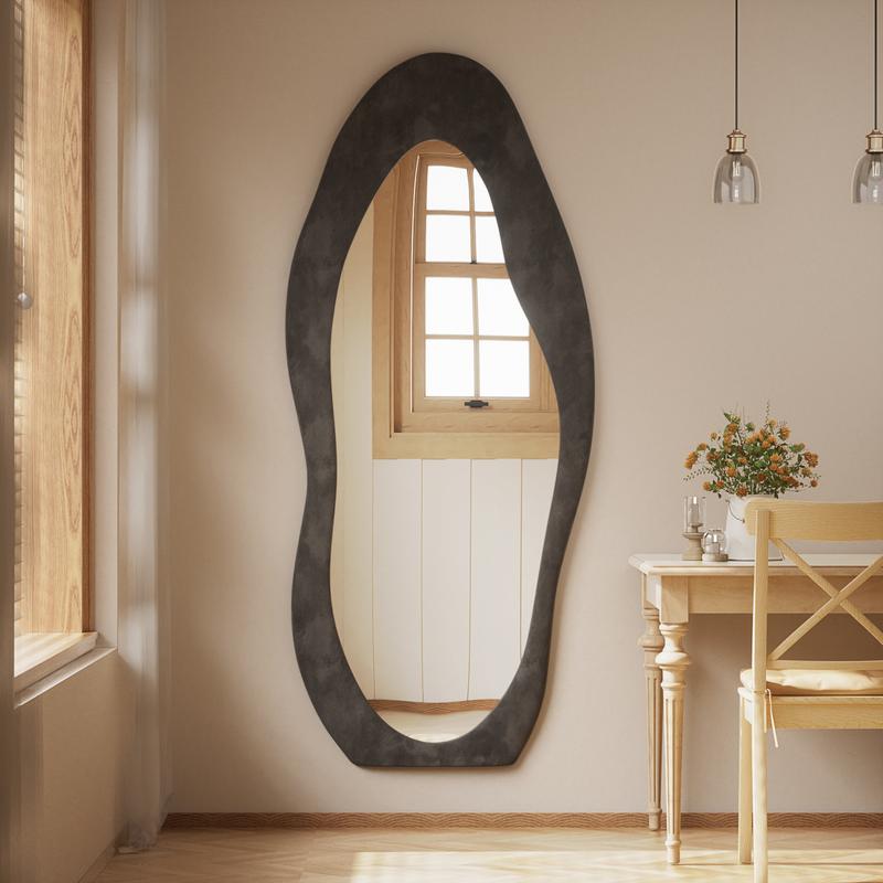 Easly Irregular Full Length Mirror With Cloud Shaped Flannel Frame Floor Mirror Wall Mirror