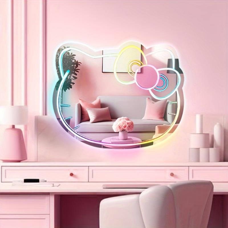 Sanrio Hello Kitty Acrylic Neon Sign Mirror with Remote Control, Multicolor LED Wall Hanging, Makeup Vanity Mirror, USB Powered, No Battery, for Bedroom, Living Room Decor, Certified Authentic