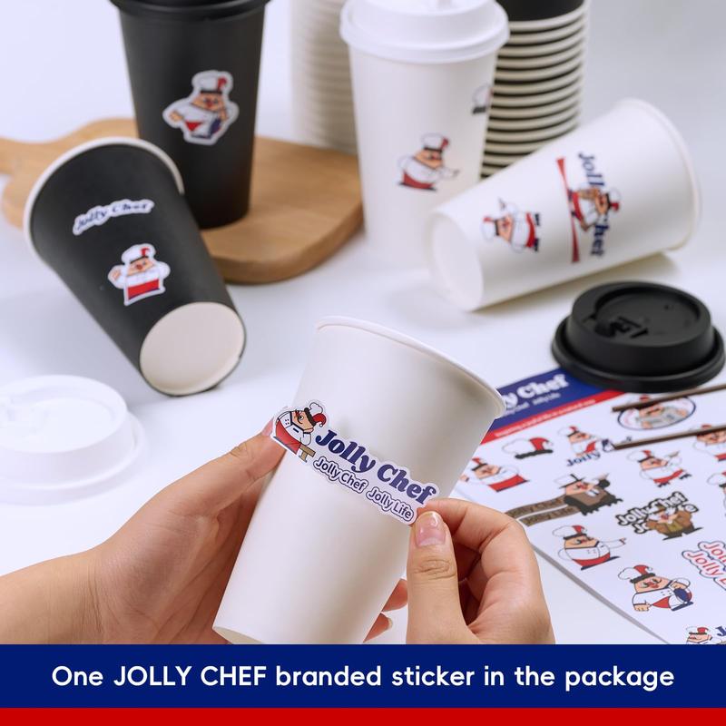 JOLLY CHEF 100 Pack 16 oz Disposable Coffee Cups with Lids, Sleeves and Stirrers, Black and White Paper Cups for Hot Drinks paper cup Thick