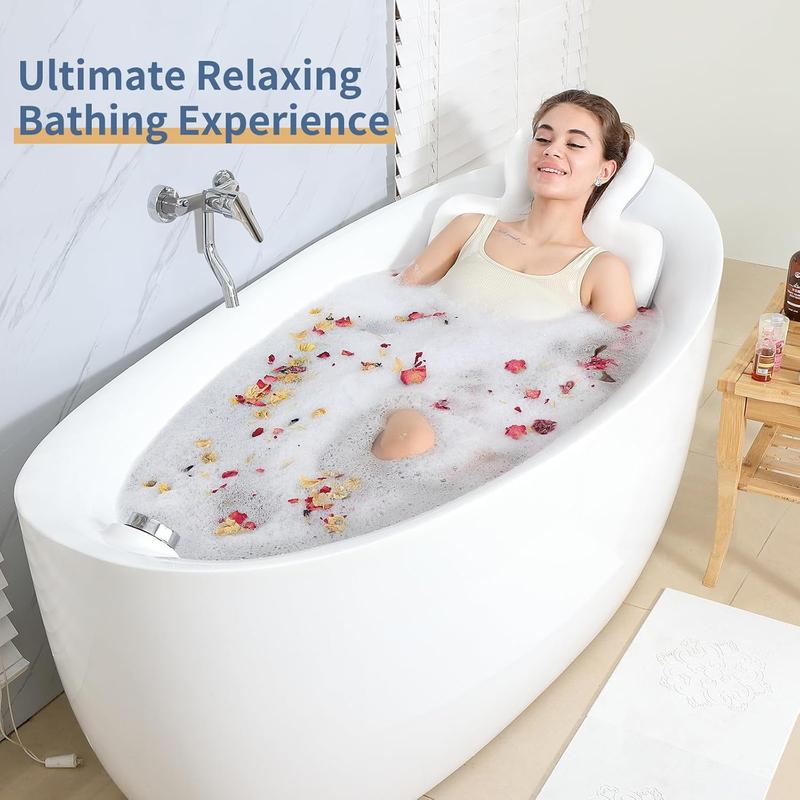 Luxury Bath Cushion, Full Body Bathtub Pillow with 160 Suction Cups, Bath Mat for Head and Neck Support, with Laundry Bag (White, 51.2