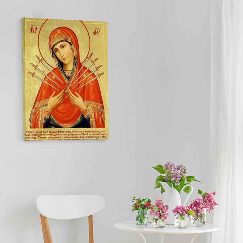 Virgin Mary Icon 7 Swords Orthodox Icon Poster Vintage Mother of God Art Decor Print