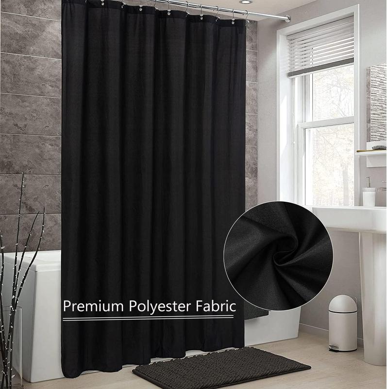 Fabric Shower Curtain Liner, Waterproof Hotel Quality, Bathroom Curtains Rust Resistant Grommets, 72 x 72 Machine Washable (Black)