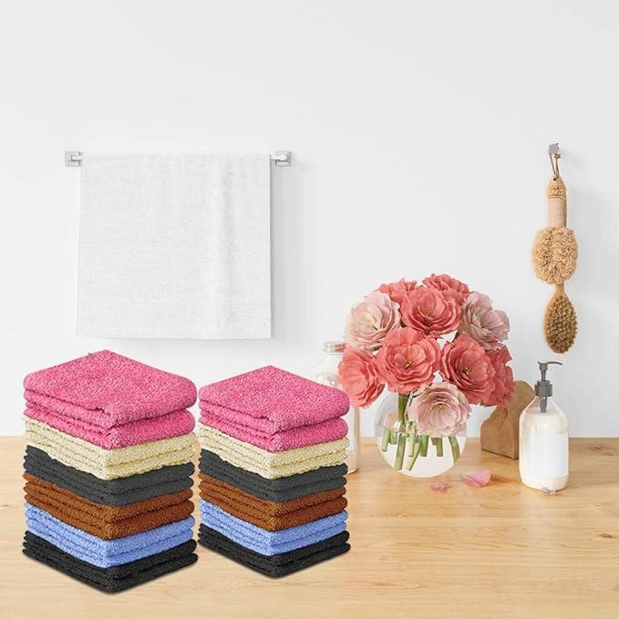 QUBA LINEN 100% Cotton - Wash Cloth Set - Pack of 24, Flannel Face Cloths, Highly Absorbent and Soft Feel Fingertip Towels (12x12 Pack of 24) Gift Bath