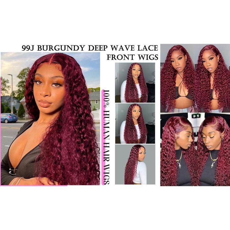 250 Density 30 34 Inch Burgundy 13x6 Hd Lace Frontal  Wig Brazilian 99J Red Curly Wigs Deep Wave Lace Front Wigs Women