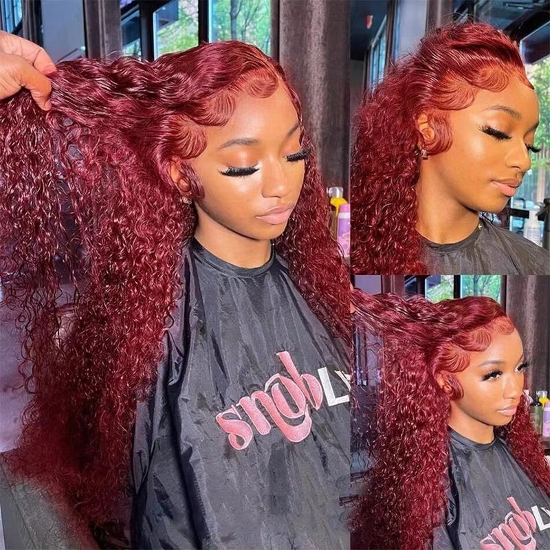 250 Density 30 34 Inch Burgundy 13x6 Hd Lace Frontal  Wig Brazilian 99J Red Curly Wigs Deep Wave Lace Front Wigs Women