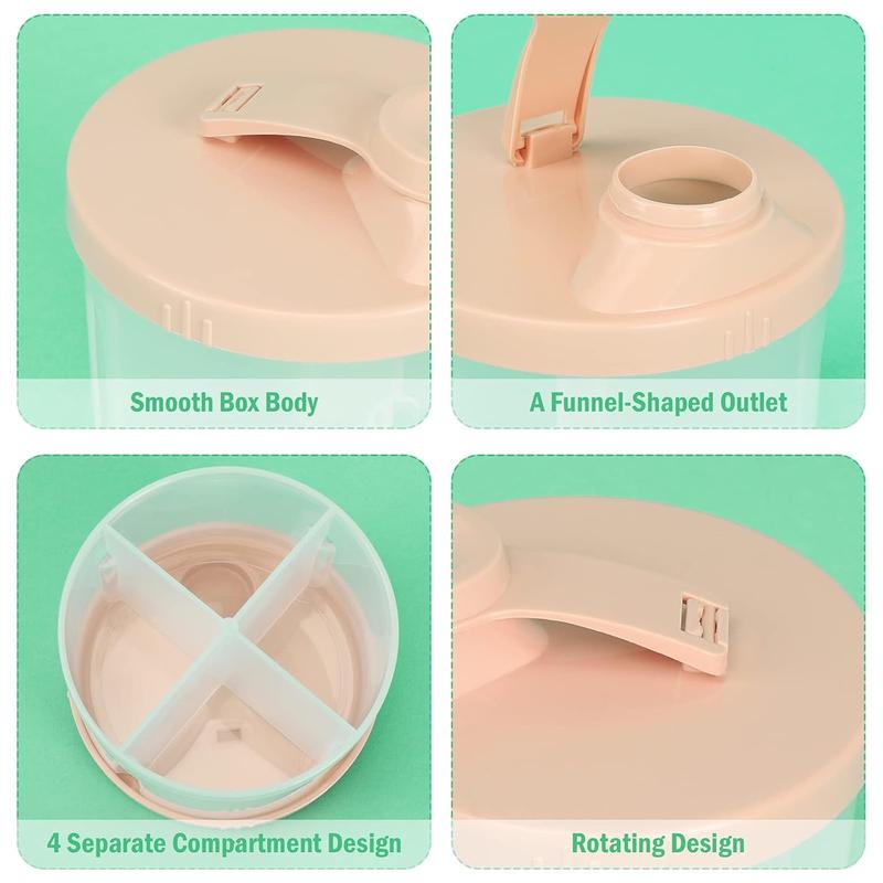 Formula Dispenser on The Go, Non-Spill Rotating Four-Compartment Formula Container To Go, Milk Powder Snack Container for Travel Outdoor, Pink
