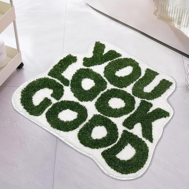 Letter Slogan Bath Mat, 1 Count Christmas Decor Funny Cute Soft Room Decor Bath Rug, Slogan Graphic Rug, Washable Non Slip Shower Rug, Absorbent Bath Mat, Fall Gift Ideas, Trending Home Decor 2024, Christmas Gifts, Christmas Decorations