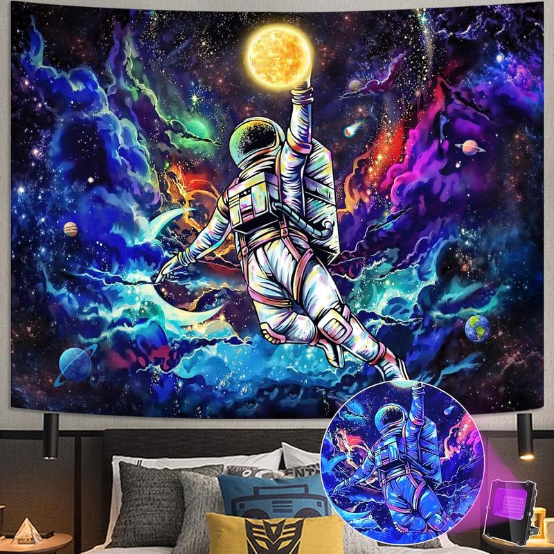 59x51 InchesBlacklight Astronaut Space Tapestry, UV Reactive Galaxy Universe Planet Glow In Dark Tapestries For Men, Boys And Teens Cool Poster