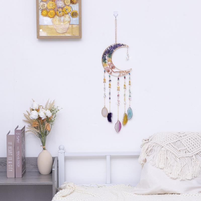 Creative Moon Design Hanging Decor, 1 Count Artificial Crystal Dream Catcher with Pendant, Hanging Decoration for Home Living Room Outdoor Indoor Window