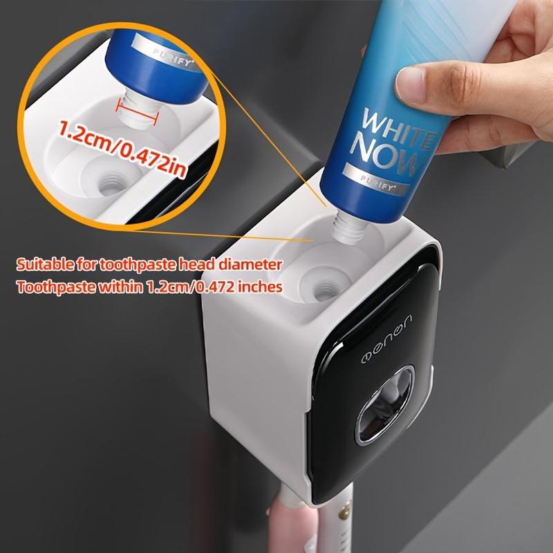 Wall Mounted Toothbrush Holder, 1 Count Punch Free Automatic Toothpaste Squeezer, Multifunctional Toothbrush Storage Rack for Bathroom