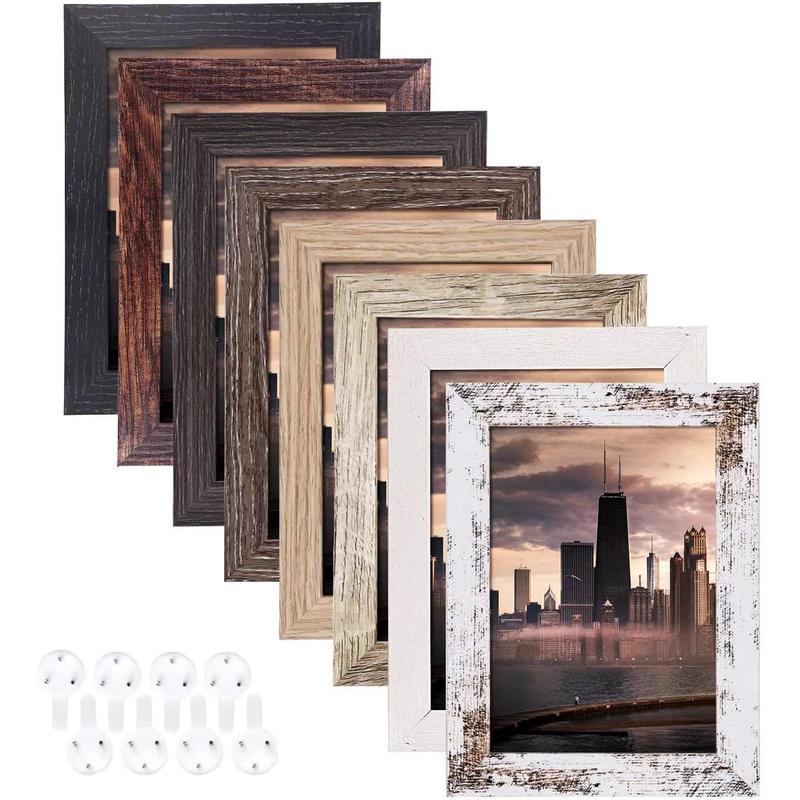 4x6 Picture Frames Set of 8, Rustic Picture Frames Multi Wood-Color,Vertical and Horizontal Formats for Wall Hanging and Tabletop Display,Perfect for Rustic Home & Office Decor Photo Wooden