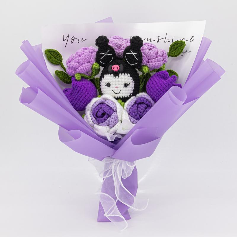 YShomy Handmade Crochet Flowers Bouquet with Brooch and Greeting Card for All Occasions