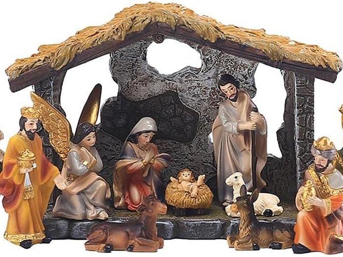 MOOCOCO Christmas Nativity Figurine Set Jesus Manger Scene,Hand Resin Craft Statue,Baby Jesus Holy Family Statue,12 Pc