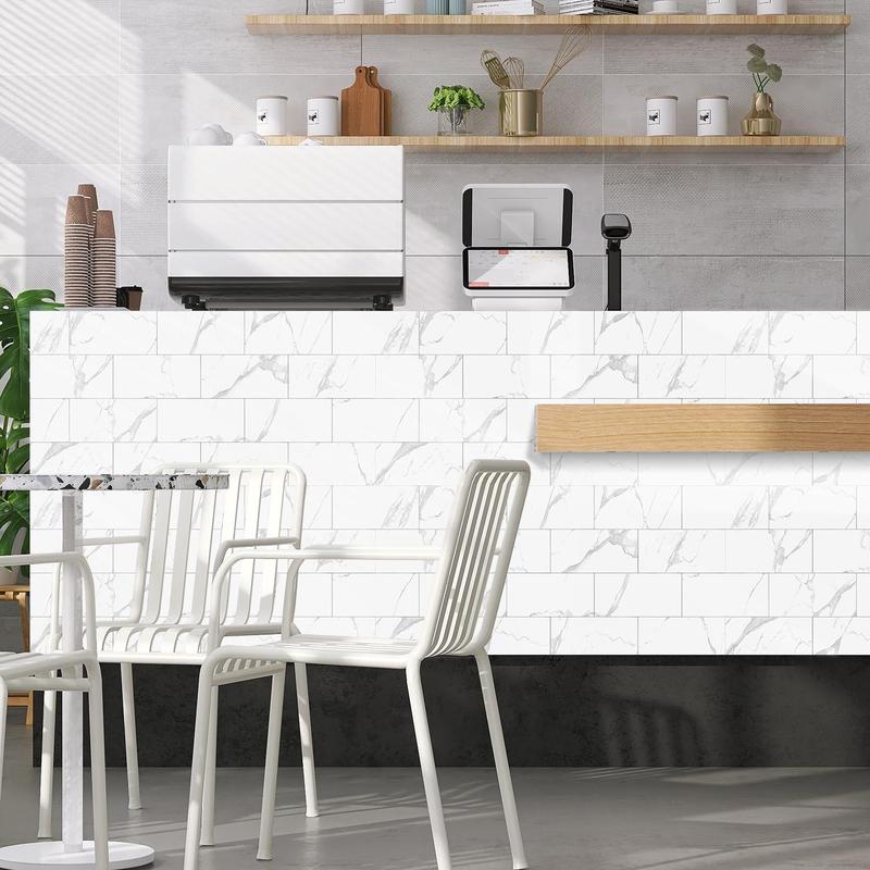 Marble Pattern Self-adhesive Backsplash Tile, 16 32pcs Peel & Stick Backsplash Tile, Wall Tile Sticker for Kitchen, Bathroom, Laundry Room, Fireplace Decor