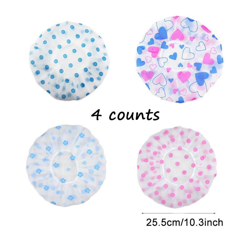 Cartoon Pattern Shower Cap (4pcs), Reusable Waterproof Bath Cap, Shower Cap for Women & Girls, Home Essentials, Bathroom Accessories