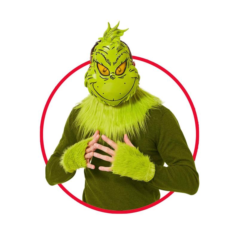 Dr. Seuss The Grinch Half Mask, Fur Collar & Gloves - Halloween Accessories and Masks