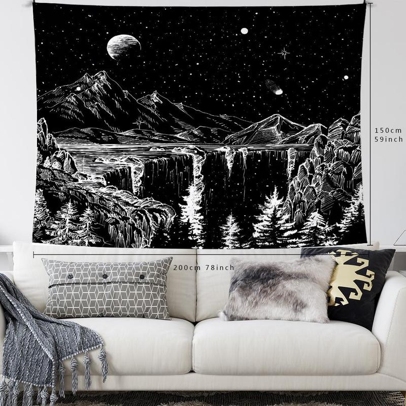 Starry Night Mountain Landscape Print Tapestry for Home Decor, 1 Count Wall Hanging Decor for Home Decor