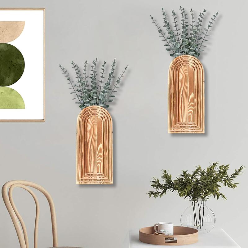 Modern Wall Wood Vase two-piece set -Entryway Decor, Wood Wall Art, Hallway Decor-Modern Farmhouse & Boho Bathroom Wall Decor-Perfect for Dining Room, Living Room, or Any Narrow Wall Space（Brown）