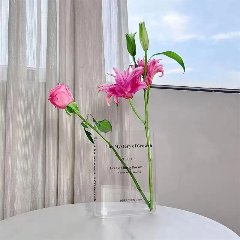 Acrylic Book Shaped Vase, 1 Count Creative Flower Arrangement Vase, Modern Desktop Flower Vase for Home Office Decor, Bookshelf Decoration