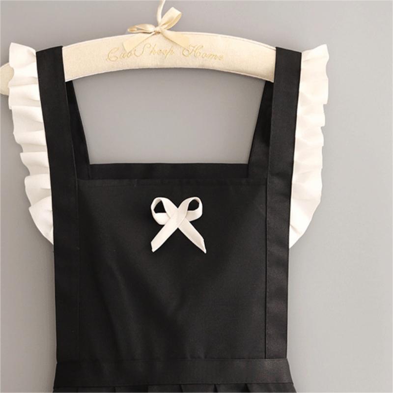 Bow Decor Ruffle Trim Apron, Kitchen Female Cooking Apron with Pocket, Cute Anti-oil Catering Work Clothes for    Coffee Shop