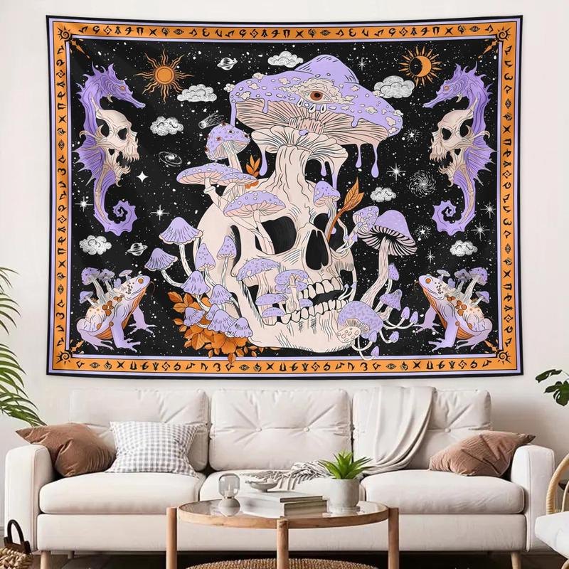 Room Decor Skull Mushroom Pattern Tapestry,  Room Decor Halloween Gothic Wall Hanging Tapestry, Halloween Decor, Wall Hanging Decoration for Living Room Study Room, Bedroom Accessories, Home Decor Ideas for Halloween, Fall Decor