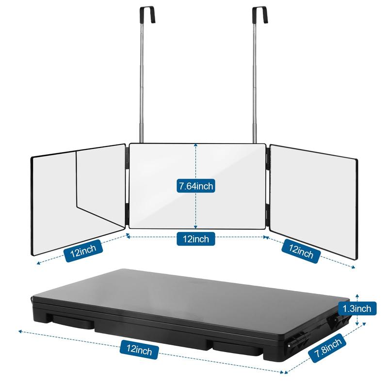 3 Way Trifold Haircut Mirror, 360 Degree Mirror for Hair Cutting, Shaving, Grooming, Hair Styling and Makeup with Adjustable Height Brackets