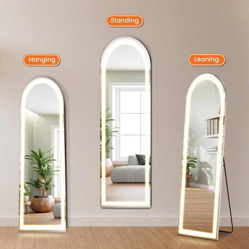 PINGO 3 Color LED Stand Mirror, Sturdy and Durable Floor Mirror with Dimmable Adjustable Brightness, No Assembly Required, For Home Bedroom, For Girl Lady Women, 62*16inch