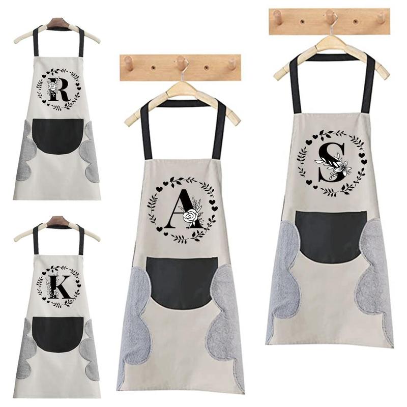 Letter & Garland Pattern Apron, 1 Count Oil-proof Adjustable Bib Apron, Stain-resistant Kitchen Cooking Apron for Restaurant, Easy To Clean