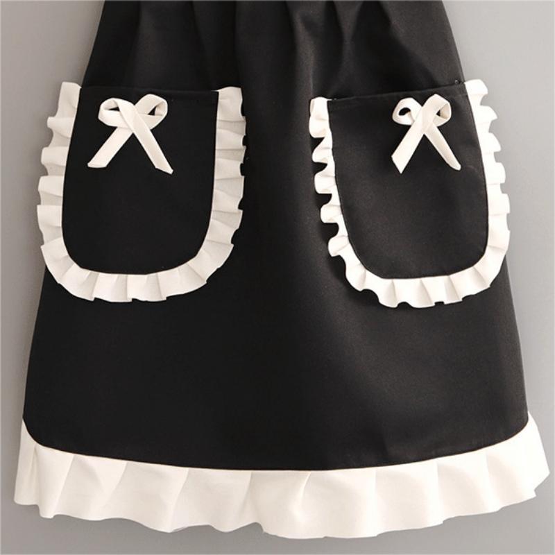 Bow Decor Ruffle Trim Apron, Kitchen Female Cooking Apron with Pocket, Cute Anti-oil Catering Work Clothes for    Coffee Shop