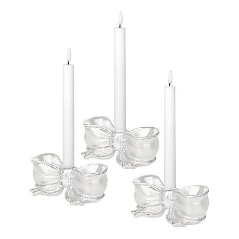 August & Leo Bow Candle Holders with Flameless Candles - Set of 3