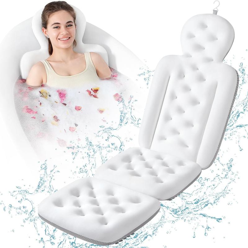 Luxury Bath Cushion, Full Body Bathtub Pillow with 160 Suction Cups, Bath Mat for Head and Neck Support, with Laundry Bag (White, 51.2