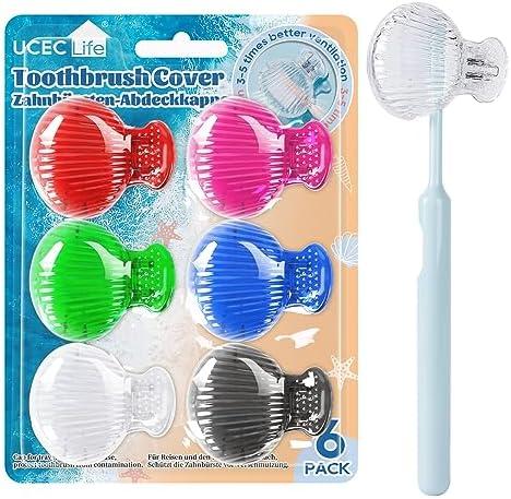 UCEC 6 Pack Toothbrush Covers Caps, Toothbrush Protector Head Covers Case, Toothbrush Cover Cap Plastic Clip, Tooth Brush Cover for Travel, Camping, Bathroom, School, Business