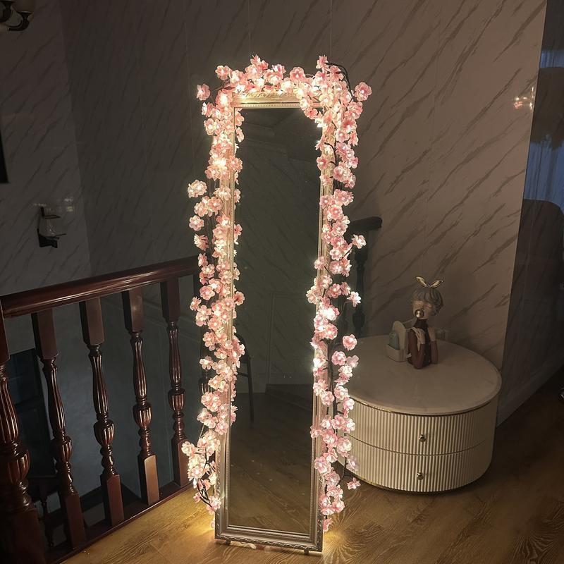 Christmas Cherry Blossom LED Branch Shaped Light for Room Decor, 1 Count Lovely Romantic USB Powered DIY Holiday Vine Light, Suitable for Living Room, Bedroom Wall Decoration, Fall Decor