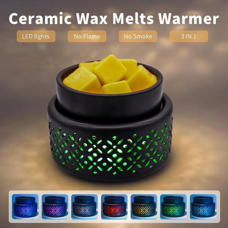 Ceramic Wax Melt Warmer - 7 Colors Changing LED Light Candle Wax Warmer for Scented Wax, Electric Fragrance Wax Melter for Home, Office, Bedroom Decor, and Gifts Ornaments Decoration