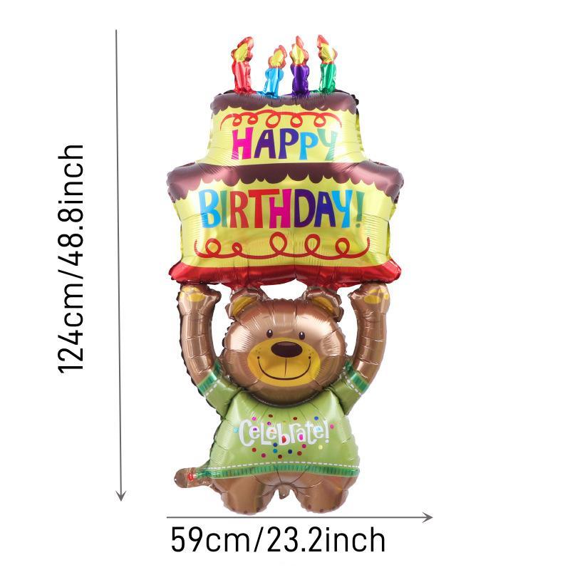 Cartoon Bear Lift Cake Design Balloon, Cute Birthday Party Decoration Balloon, Atmosphere Scene Layout Decoration Supplies for Birthday Ceremony Anniversary Party