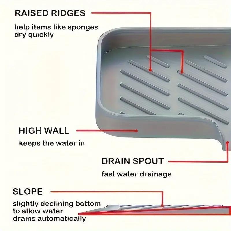 Silicone Kitchen Sink Tray, 1 Count 2 Counts Soap Dish Holder with Drain Tip, Countertop Sink Scrubber Drain Pad for Brush, Sponge, and Soap