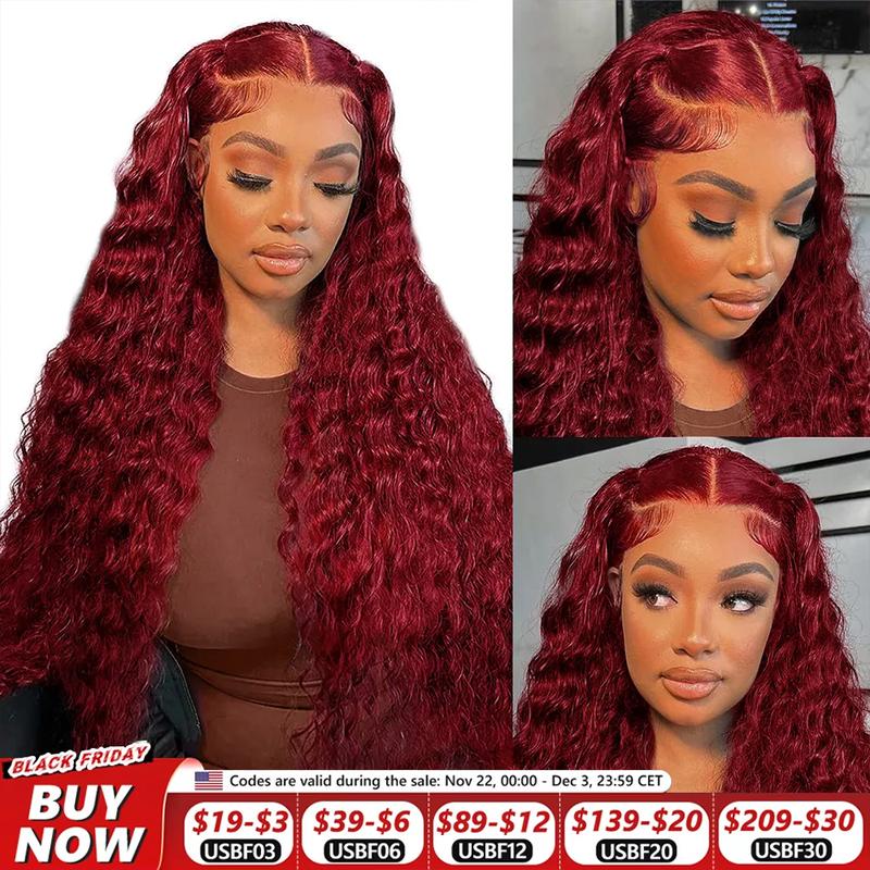 250 Density 30 34 Inch Burgundy 13x6 Hd Lace Frontal  Wig Brazilian 99J Red Curly Wigs Deep Wave Lace Front Wigs Women