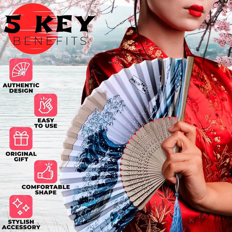 Fan Hand Held Foldable Fan - Portable Fan Handheld Bamboo Fans  Vintage Hand Fan for Women Retro Fan - Handheld Fan Folding Kanagawa Wave Vintage Retro Style Handheld  Decor