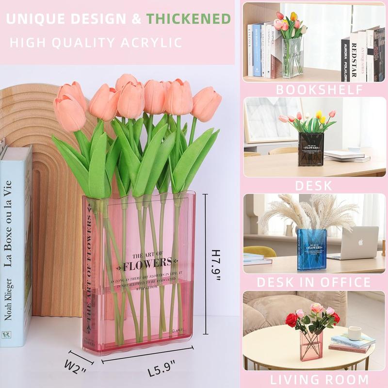 Book-Shaped Flower Vase, Book Lovers Gifts, Pink Vases for Wedding Decor Centerpieces & Must-Have for Home, Bookshelf,Bedroom & Table Premium Decor for Women Like Mothers Day (Pink)