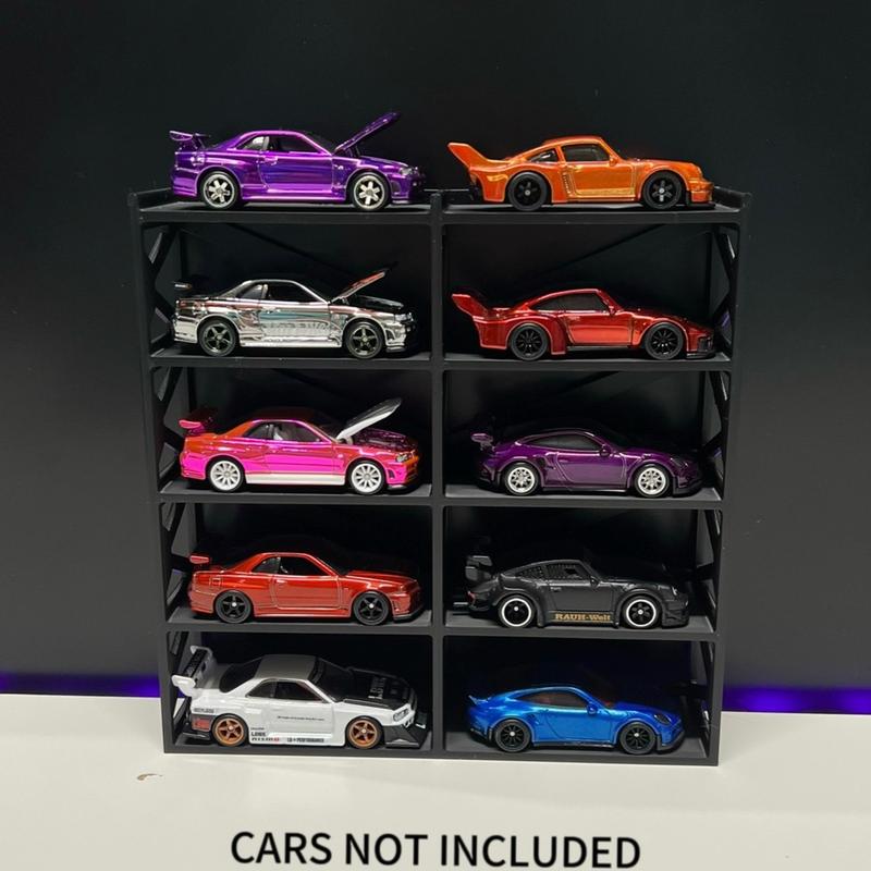 Hotwheel 10 Car Display Stand Industrial Design w Hidden Wall Mount Hook Hole Hanging Shelf Storage Diorama Diecast Model Car 1 64 1:64 Organiser Racks Hangable