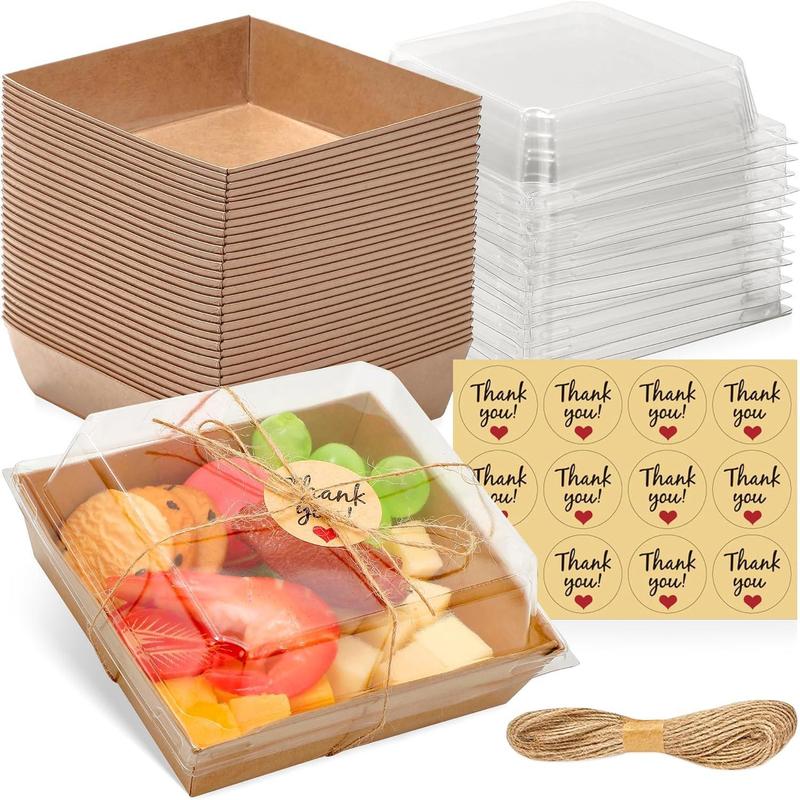 50 Pack Small Charcuterie Boxes with Clear Lids - To Go Paper Mini Charcuterie Box, Disposable Food Containers, 5Inch Dessert Boxes for Sandwich, Cookie, Sushi, Cake Slice, Strawberries (Brown)