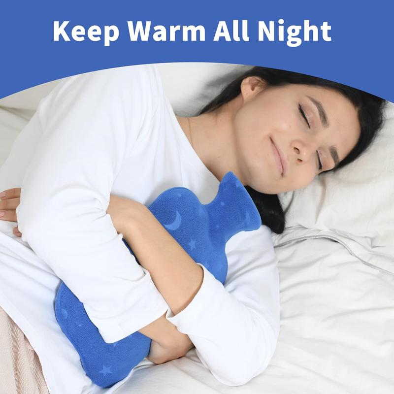 Hot Water Bottle with Soft Cover, 2L Hot Water Bag for Menstrual Cramps, Neck and Shoulder Pain Relief, Hot and Cold Therapies, Hand Feet Warmer, Blue