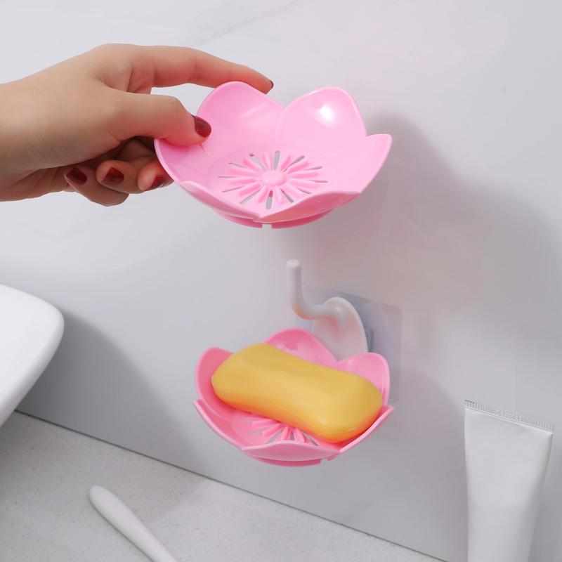 Wall Mounted Soap Dish, 1 Count Double Layer Lotus Flower Shaped Soap Bar Holder, Bathroom Soap Drain Storage Box, Bathroom Supplies