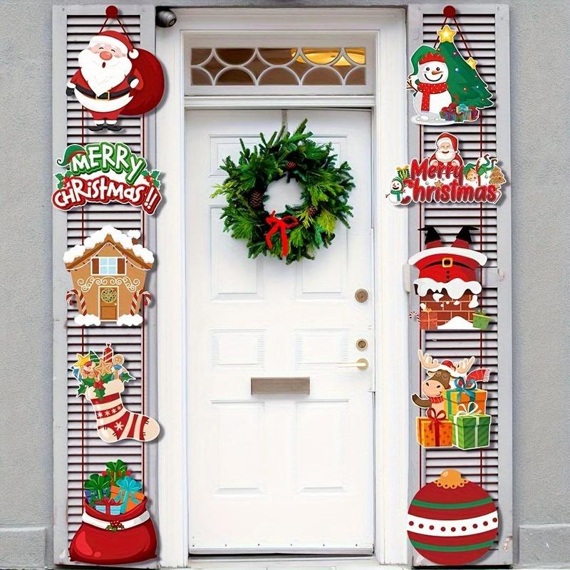 Christmas Door Decoration Hanging Banner, 1 Set Vertical Sign with Santa Claus, Snowman, Gifts and Decorations, Christmas Season Greetings Door Hanging Accessories