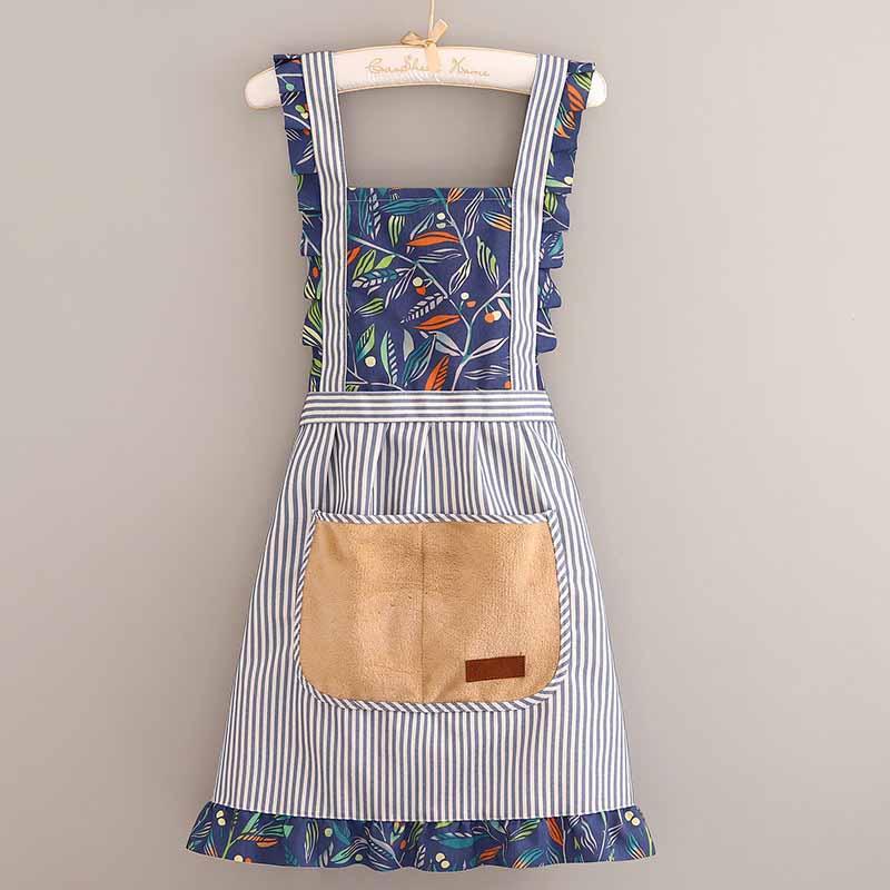 Striped & Plants Pattern Apron with Pocket 1Pc, Fashionable Anti-oil Stain Apron, Kitchen Workwear for Women & Girls, Home Care Supplies