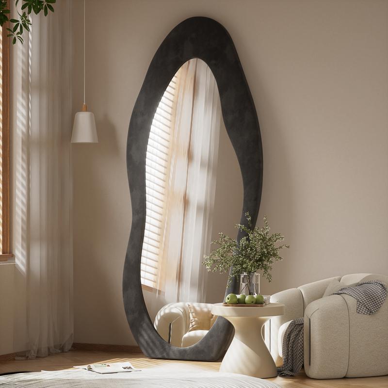 Easly Irregular Full Length Mirror With Cloud Shaped Flannel Frame Floor Mirror Wall Mirror