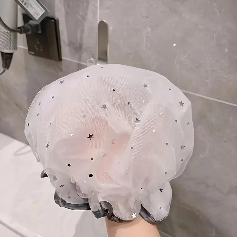 Star Pattern Mesh Shower Cap, 1 Count Double-layer Waterproof Bathroom Cap, Kitchen Fume Proof Cap