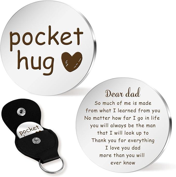 Father Day Gifts, Dad Gifts, Pocket Hug Token, Dad Birthday Gift, Birthday Gifts for Dad, Daddy Gift Ideas, Father Gifts Form Daughter Son for Birthday Fathers Day Valentines Day Easter Christmas Box Leather Photo Box Wedding