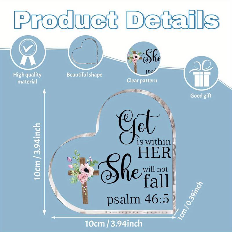 Acrylic Plaque, 1 Count Flower & Letter Pattern Christian Gift, She Will Not Fall God Psalm Scripture Table Plaque, Religious Gift for Friend Bestie