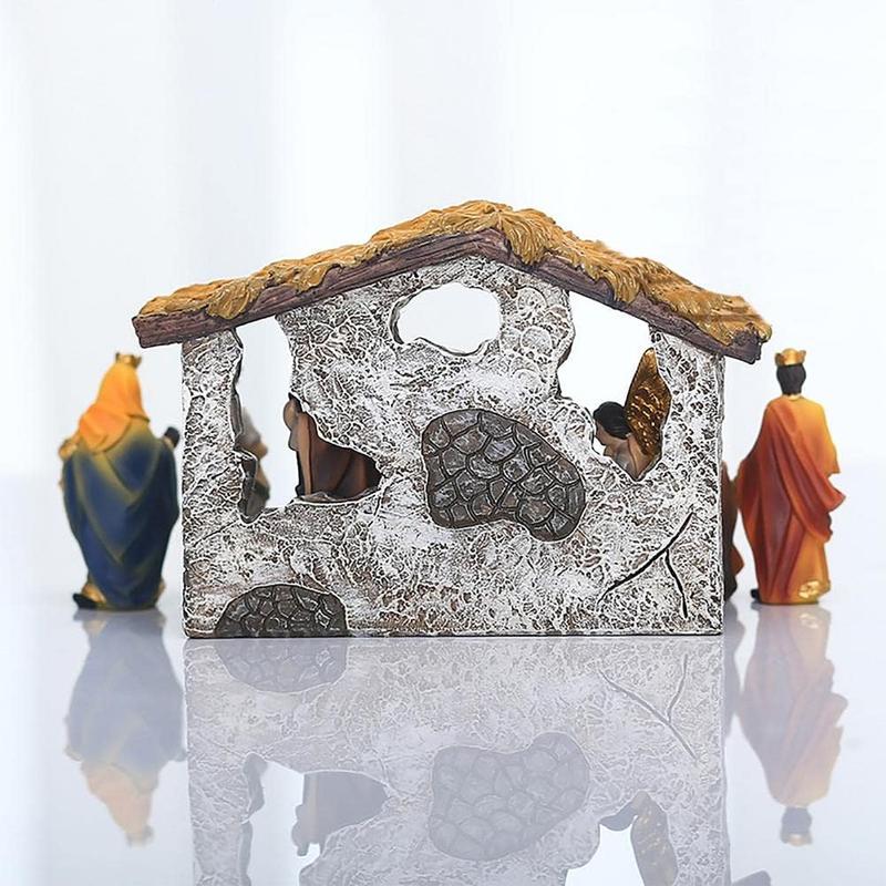 MOOCOCO Christmas Nativity Figurine Set Jesus Manger Scene,Hand Resin Craft Statue,Baby Jesus Holy Family Statue,12 Pc